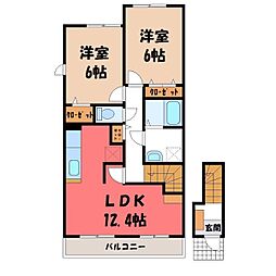 プロムナード高田B 2LDKの間取図画像