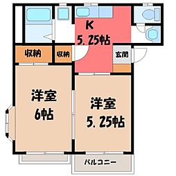 ニューエリール篠塚B 2DKの間取図画像