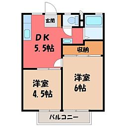 釜井ハイツC 2Kの間取図画像