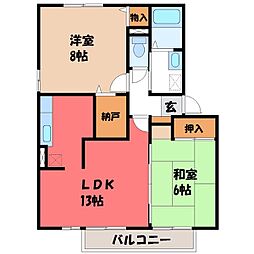 プラセールE棟 2LDKの間取図画像