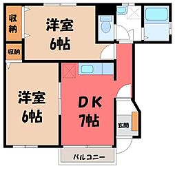 サニーコートパルF 2DKの間取図画像