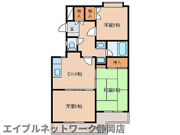 静岡県静岡市葵区清閑町(賃貸マンション3DK・3階・55.00㎡)の写真 その2