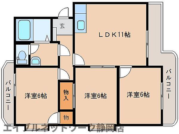 静岡県静岡市葵区竜南1丁目(賃貸マンション3LDK・2階・58.12㎡)の写真 その2