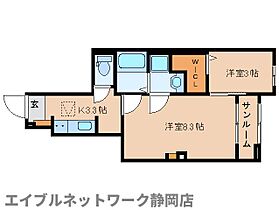 静岡県静岡市葵区沓谷6丁目（賃貸アパート2K・1階・39.96㎡） その2