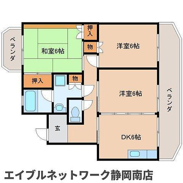 静岡県静岡市駿河区西島(賃貸マンション3DK・4階・58.00㎡)の写真 その2