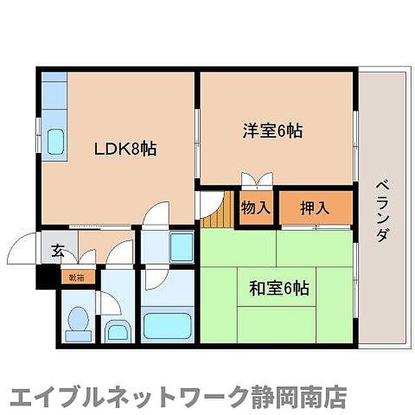 静岡県静岡市駿河区下島(賃貸マンション2LDK・3階・45.36㎡)の写真 その2