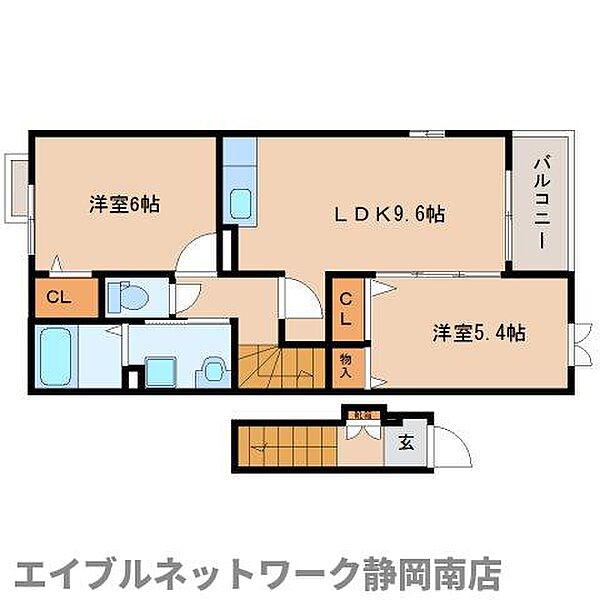 静岡県藤枝市岡部町内谷(賃貸アパート2LDK・2階・54.38㎡)の写真 その2