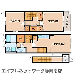 JR東海道本線 西焼津駅 徒歩17分の賃貸アパート 2階2LDKの間取り