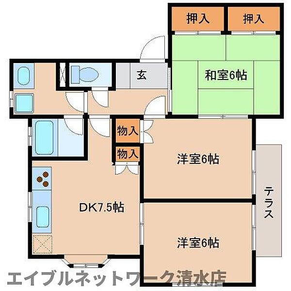 静岡県静岡市清水区有東坂2丁目(賃貸アパート3DK・1階・58.79㎡)の写真 その2