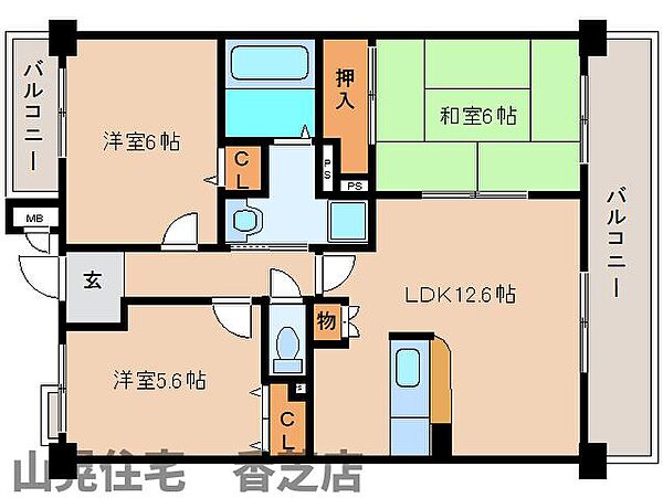 奈良県香芝市鎌田(賃貸マンション3LDK・3階・65.47㎡)の写真 その2