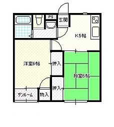 レジデンスＲ A203 2階2DKの間取り