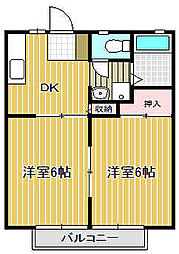 マイシティライフ15番館 2DKの間取図画像