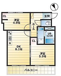 ELFARO下北沢 2DKの間取図画像