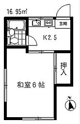 宮川荘 1Kの間取図画像