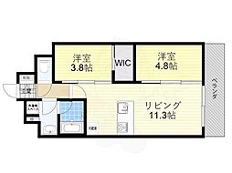アーバネックス新町2 11階2LDKの間取り