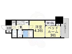 セレニテ東梅田アリエ 2Kの間取図画像