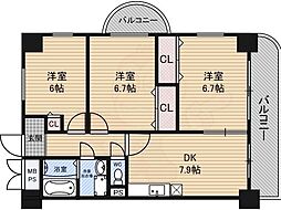 フラット野田3 3DKの間取図画像