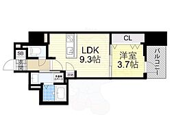 RJRプレシア南堀江 1LDKの間取図画像