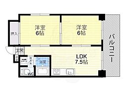 グレイスイン天満2番館 2DKの間取図画像