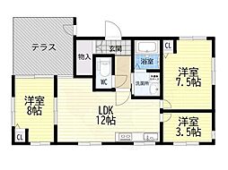 グルンテープ 3LDKの間取図画像