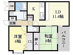 グランデカーサ 2LDKの間取図画像