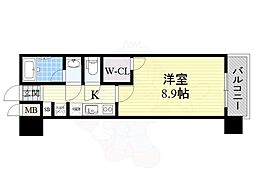 レジディア京町堀 1Kの間取図画像