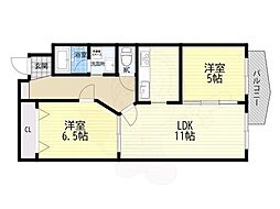 コンフィデンス西本町 2LDKの間取図画像