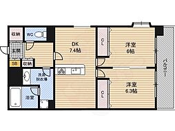 アルグラッド野田駅前 2DKの間取図画像