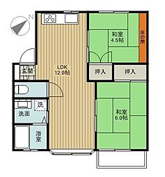 コーポアゼリアＫ-I 2階2LDKの間取り