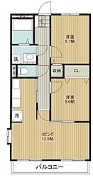 ロークプリエ 2LDKの間取図画像