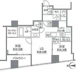 東京臨海高速鉄道りんかい線 品川シーサイド駅 徒歩6分の賃貸マンション 23階2LDKの間取り