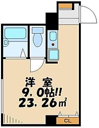 ダイヤモンドレジデンス中央 2階ワンルームの間取り