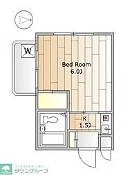 ケンズスクエア池上 2階1Kの間取り