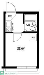 シャンテ多摩川 2階1Kの間取り