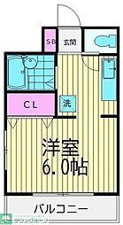 ローズガーデンI 1階1Kの間取り