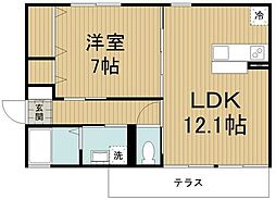 ヌフパレット 1LDKの間取図画像