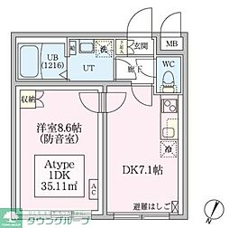 防音マンション スカイラシクラス田園調布本町 1DKの間取図画像