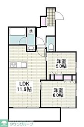 大田区多摩川2丁目マンション 2LDKの間取図画像