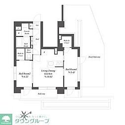 ブランシエスタ品川大井町パークエッジ 2LDKの間取図画像