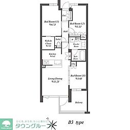 都営浅草線 西馬込駅 徒歩11分の賃貸マンション 2階3LDKの間取り