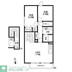 東急目黒線 西小山駅 徒歩6分の賃貸アパート 2階2LDKの間取り