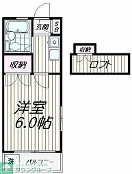 東急池上線 石川台駅 徒歩3分の賃貸アパート 2階1Kの間取り