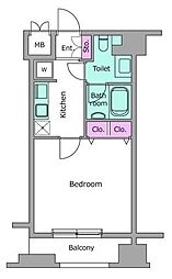 都営大江戸線 汐留駅 徒歩5分の賃貸マンション 12階1Kの間取り