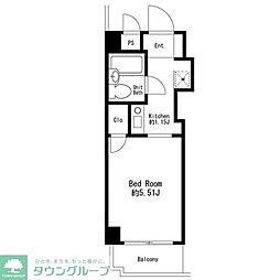 東急池上線 御嶽山駅 徒歩4分の賃貸マンション 5階1Kの間取り