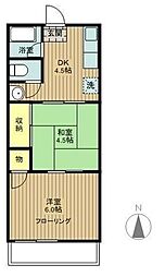 プルミエ西嶺 1階2DKの間取り