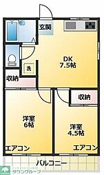 東急池上線 雪が谷大塚駅 徒歩3分の賃貸アパート 2階2DKの間取り