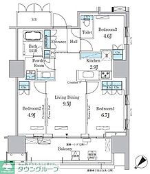 都営大江戸線 勝どき駅 徒歩14分の賃貸マンション 12階3LDKの間取り