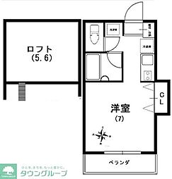 東急目黒線 不動前駅 徒歩5分の賃貸アパート 2階ワンルームの間取り