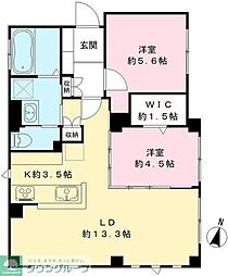 東急池上線 池上駅 徒歩14分の賃貸マンション 1階2LDKの間取り