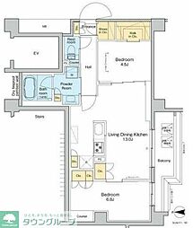 JR京浜東北・根岸線 大井町駅 徒歩9分の賃貸マンション 3階2LDKの間取り